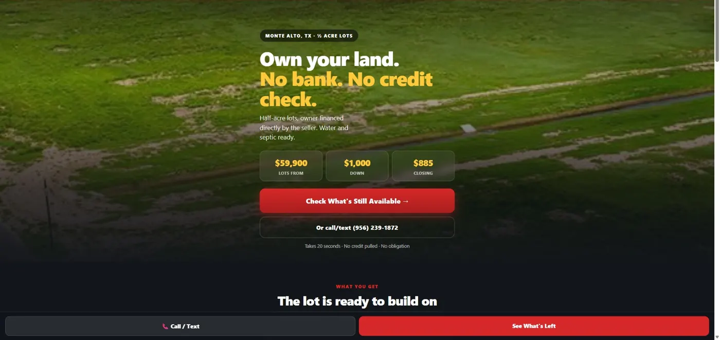 Vista Ridge Acres lead page built by Asero Media